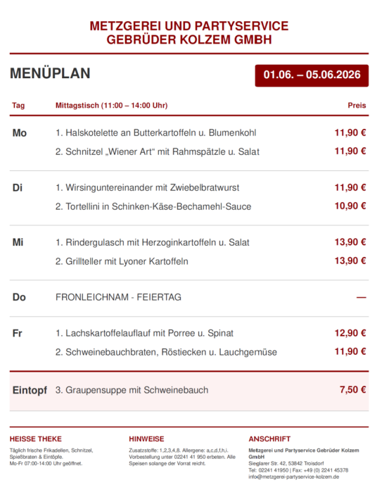 Mittagstisch Troisdorf, Speisekarte, Lieferservice, Essen auf Räder