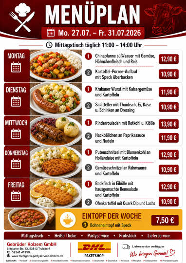 Mittagstisch Troisdorf, Speisekarte, Lieferservice, Essen auf Räder