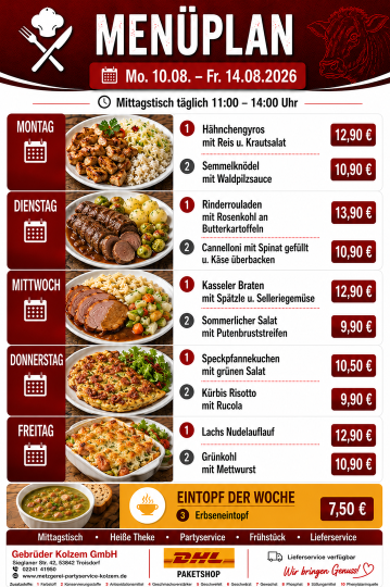 Mittagstisch Troisdorf, Speisekarte, Lieferservice, Essen auf Räder