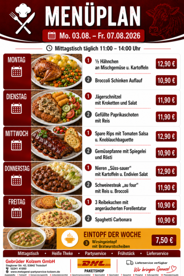 Mittagstisch Troisdorf, Speisekarte, Lieferservice, Essen auf Räder