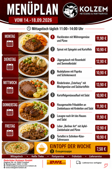Mittagstisch Troisdorf, Speisekarte, Lieferservice, Essen auf Räder